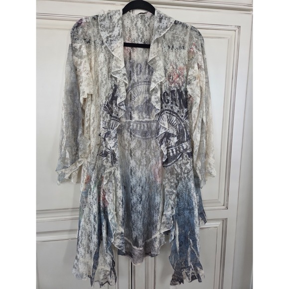 Origami Lace American Cowgirl Duster Womens L/xl Cardigan Romantic Ruffles Boho - Picture 2 of 12
